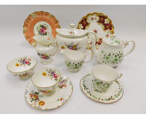 Royal Crown Derby - a 'Posies' tea service: 6 plates, 6 saucers, 4 cups, milk jug, sugar basin, cake plate and teapot. Togeth