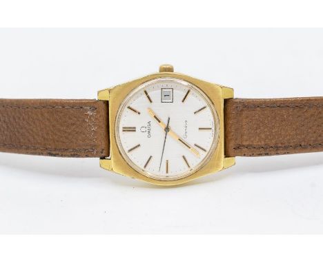 ** RE OFFER **Omega - A gents 1970's gold plated Omega Geneva automatic wristwatch, comprising a signed  round silver dial wi