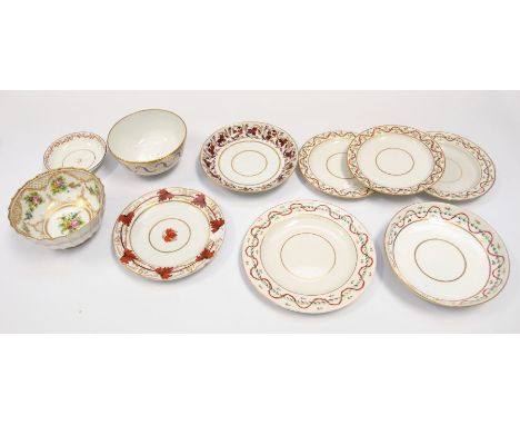 A group of Derbyshire ceramics, c.1800, various marks including N22A and Arrow marks, previously scribed to the Pinxton facto