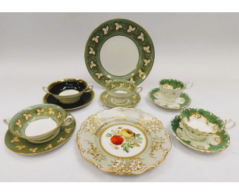 A part tea service in the Spode/Coalport manner, 19th century, comprising cups, saucers, slop bowl and marked in gold 3/100 t