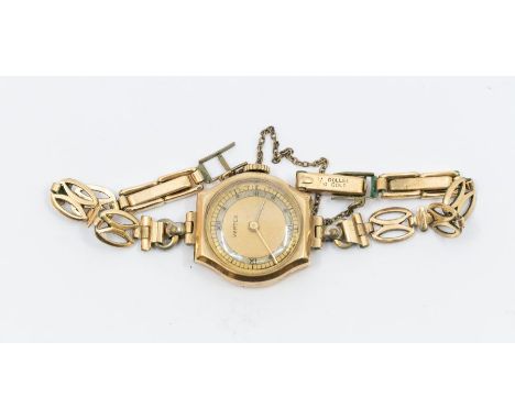 A vintage 9ct gold ladies Vertex wristwatch, with round gilt and white tone dial, case approx 22mm,  on a later fancy link pl