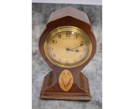 Hampton &amp; Sons Balloon mantle clock inlaid design. 7 day movement