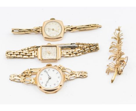 A collection of three early 20th century ladies 9ct gold wristwatches to include a Majex 15 jewels Vitaflex, round guilloche 