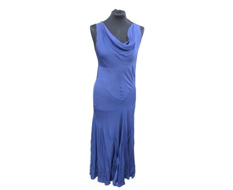 A 1930s cobalt blue evening dress (small size) cut on the bias, together with a 1930s' blouse in cream silk with low neck, la