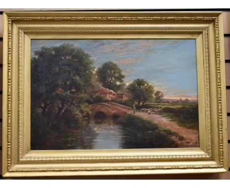 T R Willmot (British 19th Century) oil on canvas of a rural scene, signed l l, 40 x 60cm, in gilt frame, craquelure but no da