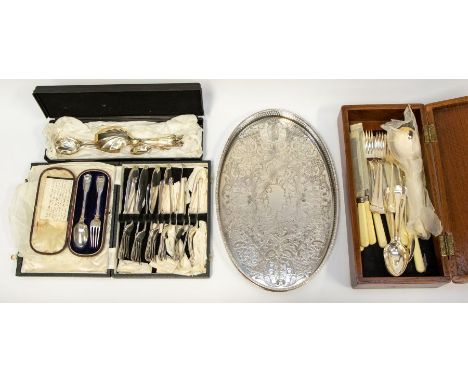 A Victorian silver Christening set, by George Adams, London, in fitted case together with a collection of EPNS flatware and t