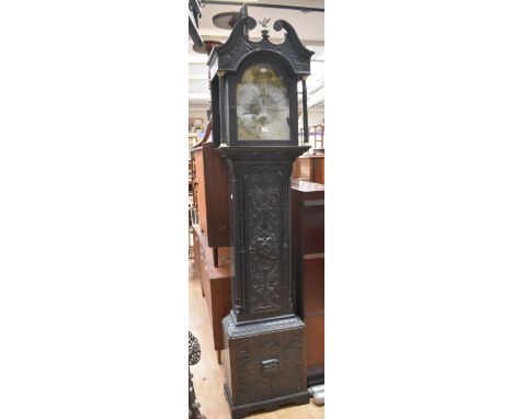 John Halifax of Barnsley 8 day longcase clock with 12" brass arch dial with subsidiary seconds and sad mouth calendar urn spa