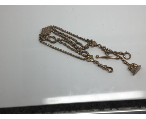 A 9ct Gold Victorian rose gold chain with attached seal weight 19g approximately. 