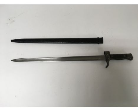 A French WW1 M1892 pattern bayonet they has been modified with the metal scabbard.