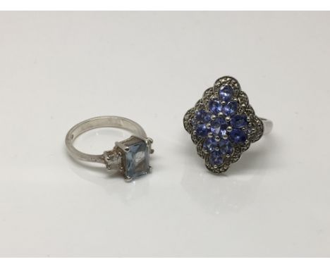 Two silver Art Deco style rings set with coloured stones, approx sizes L and O.