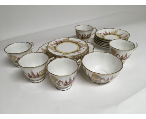 A Royal Albert Greenways bone China tea set, (5 cups, 6 saucers, 6 plates, small jug, and one larger plate)