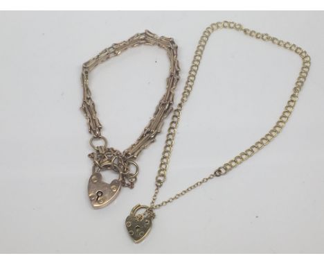 A 9ct gold gate bracelet with a padlock clasp and one other 9ct gold bracelet (2) 11g approximately 