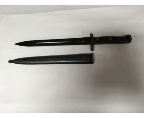 A WW2 possibly Polish made Mauser bayonet for the Kar 98k rifle, stamped "37625" to the hilt. Included is a metal scabbard.