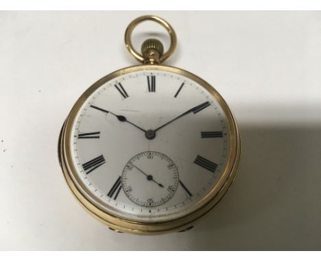 A 18ct gold button wind pocket watch the enamel dial with second subsidiary dial maker love and sons Chester