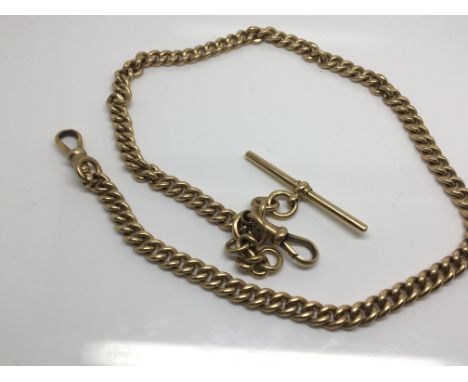 An 18ct Gold watch chain each link stamped 18, with an attached bar 56g approx. 
