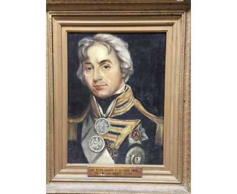 A gilt framed oil on canvas portrait of Nelson after Lemuel Francis Abbot, unsigned and unattributed, possibly late 19th Cent