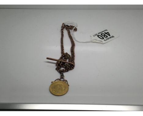 A gold sovereign dated 1907 on 9 ct gold chain