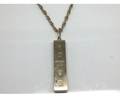 A 9ct Gold ingot pendent with attached 9ct gold chain (2) weight 44g approximately, 