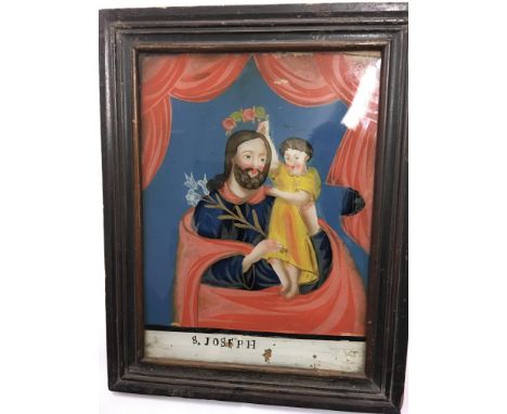 A portrait of St. Joseph on glass.Size approx 24x30cm.