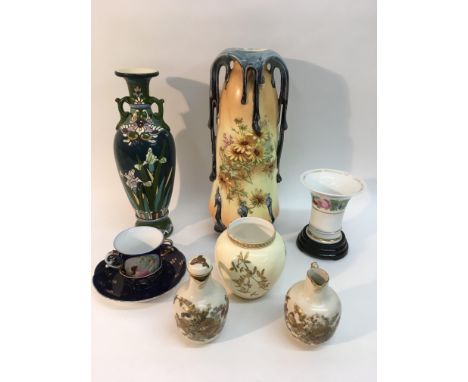 A small group of decorative ceramics including a hand gilded Spode vase and a Vienna chocolate cup