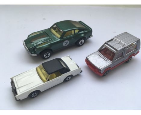 3 Matchbox models made for Bulgaria including the K 52 Datsun a rally, a mantra ranch and a Lincoln continental