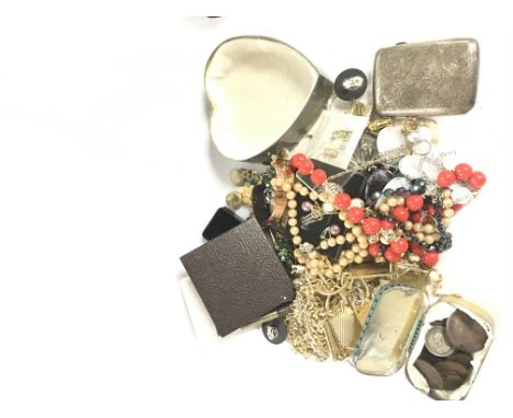 A collection of costume jewellery including a silver cigarette case