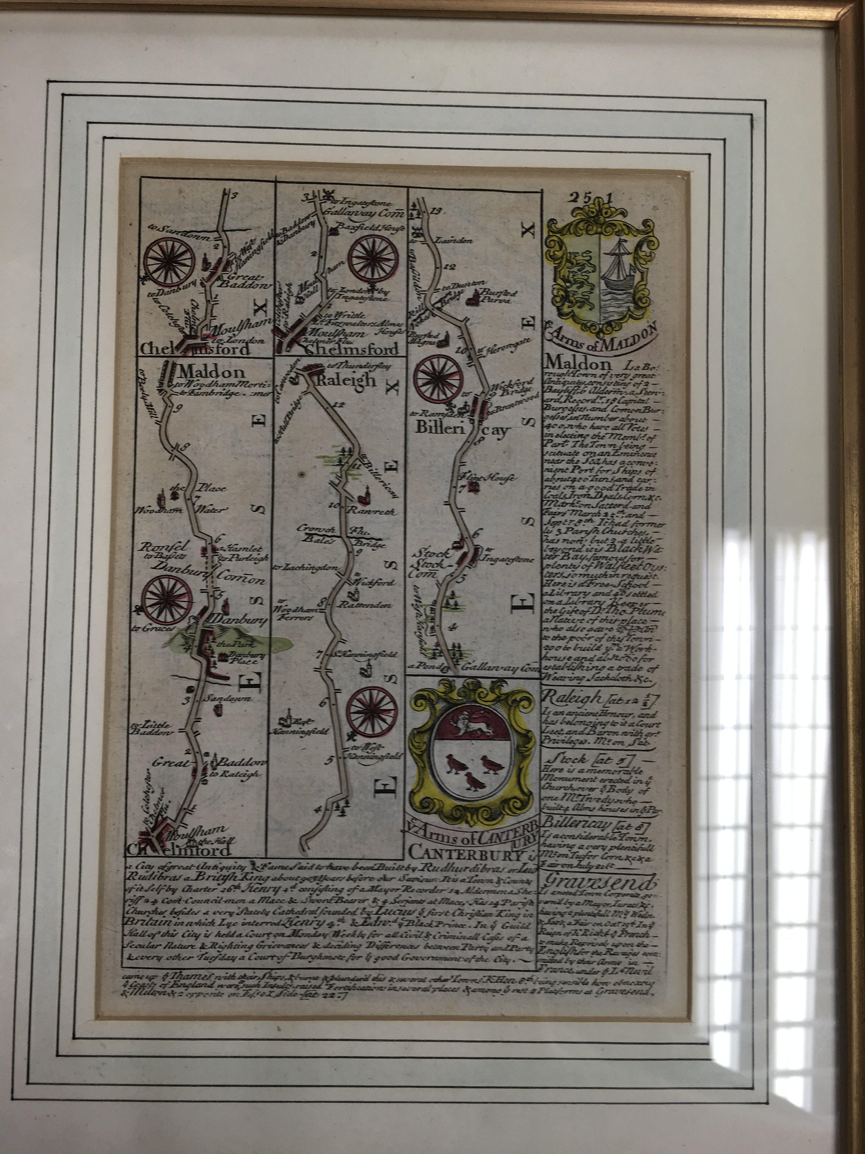 A 1741 Essex map, an Essex & Chelmsford arms of Maldon map, a numbered