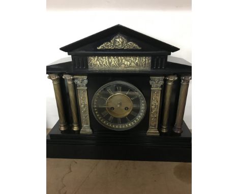 A victorian slate Mantel clock of classical style and a Victorian slate case 