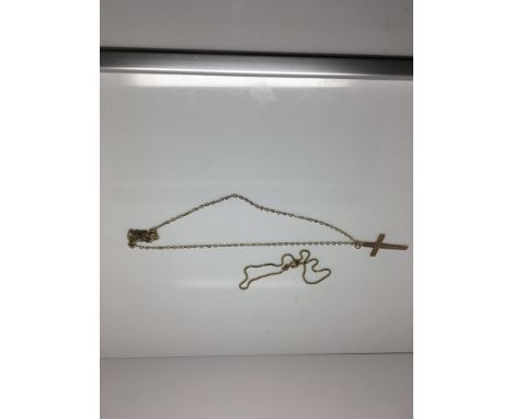 A 9 ct gold chain with attached cross and a gold bracelet 