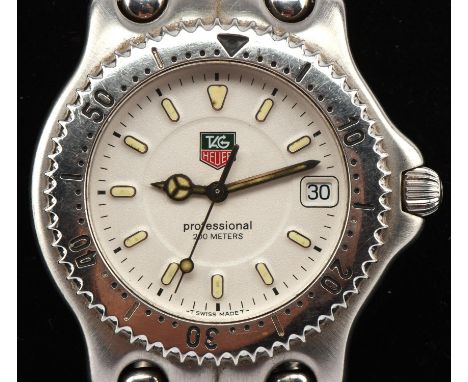 Tag Heuer, A reference WG1112-kO stainless steel gentleman's professional wristwatch, the signed white dial with luminous bat