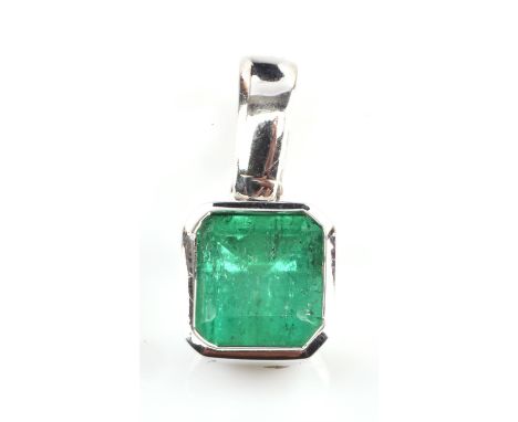 Single stone emerald pendant, set with an emerald-cut emerald weighing an estimated 1.40 carats, pendant measures 15mm x 7mm 