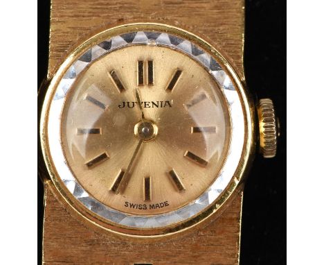 Juvenia ladies gold dress watch, signed round dial with baton hour markers, fitted with a manual wind movement within a snap 