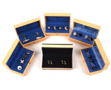 Five set of silver Links of London cufflinks, including blue round enamel pair with star detail, a hugs and kisses pair, Rogu