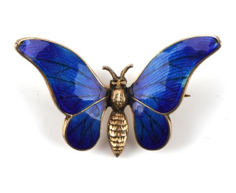 Blue enamel butterfly brooch, stamped 800, together with a pale yellow enamel pencil pendant, on a silver chainCondition Repo