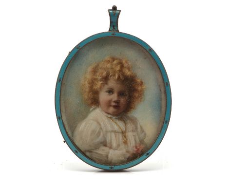 Three pendant set portrait miniatures, including a rose cut diamond and ruby portrait of a boy, with hair compartment to the 