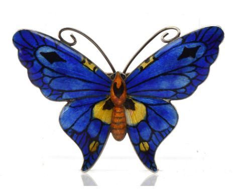 1900's John Atkins & Sons, blue and yellow enamel butterfly brooch, marked sterling silver, with makers mark JA&S no. 2377, 6