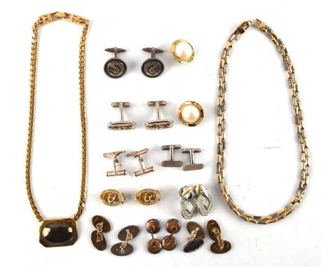 A group of silver and costume jewellery, including a pair of Montblanc pen nib cufflinks, and two other pairs of cufflinks, a