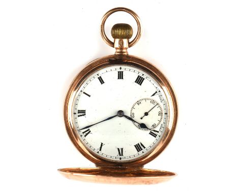 1920's full hunter pocket watch, enamel dial with Roman numerals and subsidy dial, keyless wind mechanical movement, in 9 ct 