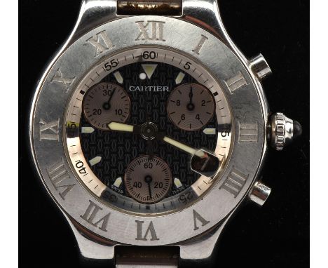 Cartier A Gentleman's reference 2424 21 chronograph stainless steel chronograph wristwatch with Roman numeral at bezel, the s