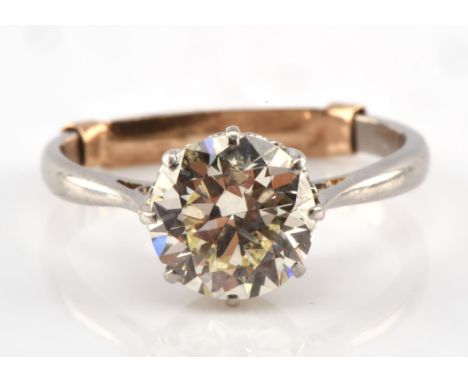 Diamond solitaire ring, transitional cut diamond, estimated weight of 2.18 carats, claw set mounted, with heart detail under 