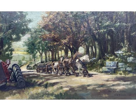 AD Daniels (British 20th century): 'The Broken Tractor', oil on canvas signed titled and dated '40, 50cm x 75cmCondition Repo
