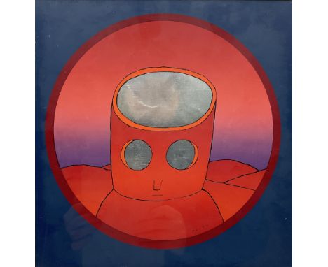 Jean-Michel Folon (Belgian 1934-2005): 'The Red Head', silkscreen print on aluminium foil 28cm x 27cm
