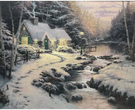 Thomas Kinkade (American 1958-2012): 'Evening Glow', offset lithograph no.43/1000, with Certificate of Authenticity 40cm x 50