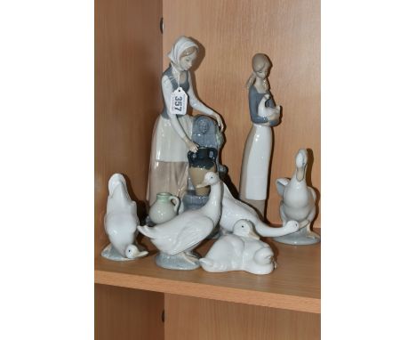 A GROUP OF SEVEN NAO BY LLADRO FIGURES, comprising 'Girl Holding a Duck', 'Girl at the Water Fountain', together with five as