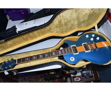 A VINTAGE IBANEZ STANDARD SIX STRING ELECTRIC GUITAR, serial number G770452, the body has been over sprayed with blue paint, 