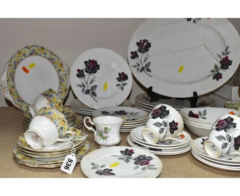 A GROUP OF ROYAL ALBERT 'MASQUERADE' AND 'MARY'S GARDEN' TEA AND DINNER WARE, comprising fifteen pieces of Mary's Garden patt