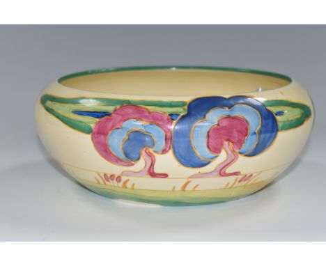 A CLARICE CLIFF 'OASIS' DESIGN BOWL, diameter 21cm, black printed backstamp 'Fantasque, hand painted Bizarre by Clarice Cliff