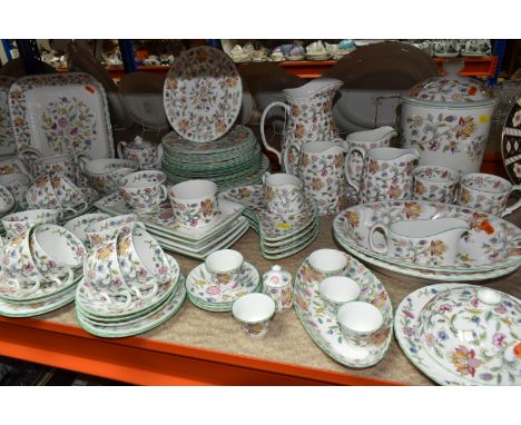 A ONE HUNDRED AND TWENTY ONE PIECE MINTON HADDON HALL DINNER SERVICE, comprising a meat plate, a square serving dish, a sauce