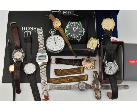 A SELECTION OF WRISTWATCHES, to include a gents 'Hugo Boss, Hole In One Club' quartz wristwatch, large round black dial, bato