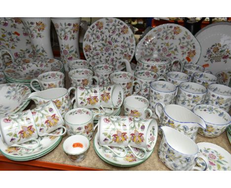 EIGHTY SEVEN PIECES OF MINTON HADDON HALL DINNER, TEA AND GIFT WARES, comprising two large vases, height 23cm, a meat plate, 